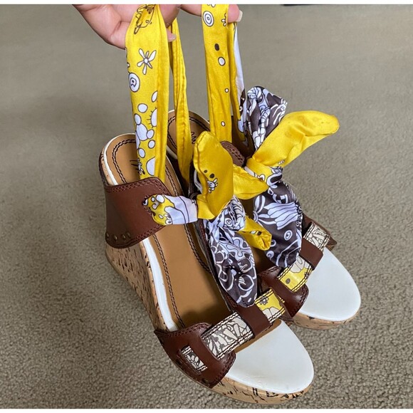 MISS SIXTY NORA Women's Brown Yellow Wedge Heel Sandal's Size 8 (EU 38) Y2K - Picture 8 of 12